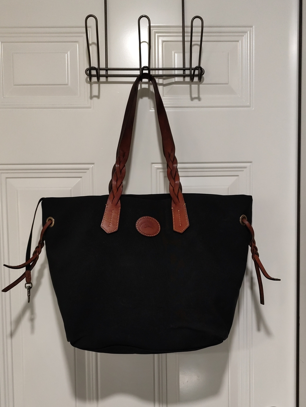 Dooney & Bourke Black Tote with Brown Braided Leather Handles